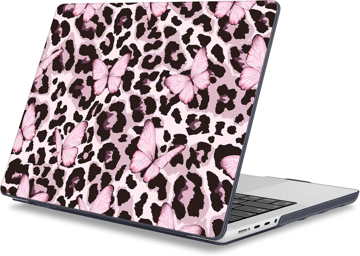 Mektron Case for 2025 MacBook Pro 16" M4 A3403 A3186 M3 A2991 M2 A2780 M1 A2485 (2021/2023/2024) Pro/Max with Touch ID, Hard Shell Plastic Laptop Cover Keyboard Cover, Leopard Pink Butterfly