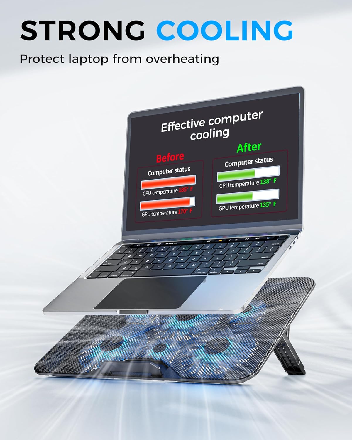 AICHESON Laptop Cooling Pad with 6 High-Speed Fans, Computer Cooler with 7 Adjustable Angles, Compatible with 13-17.3 Inch Laptops