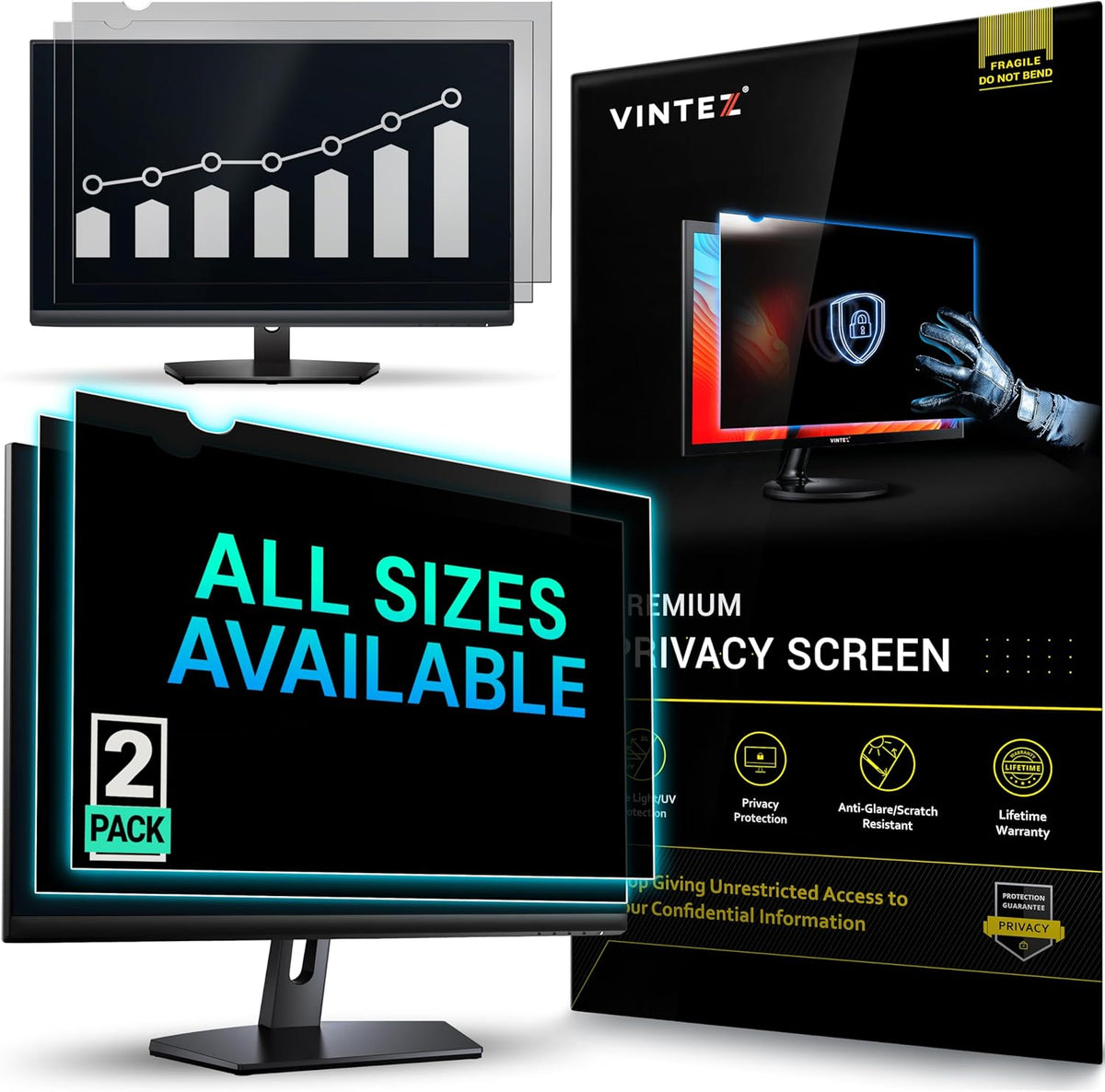 VINTEZ [2 Pack] 23 Inch 16:9 Privacy Screen for Computer Monitor and Laptop - Anti Glare Protector Film Blue Light Filter Eye Protection - Computer Screen Privacy Shield