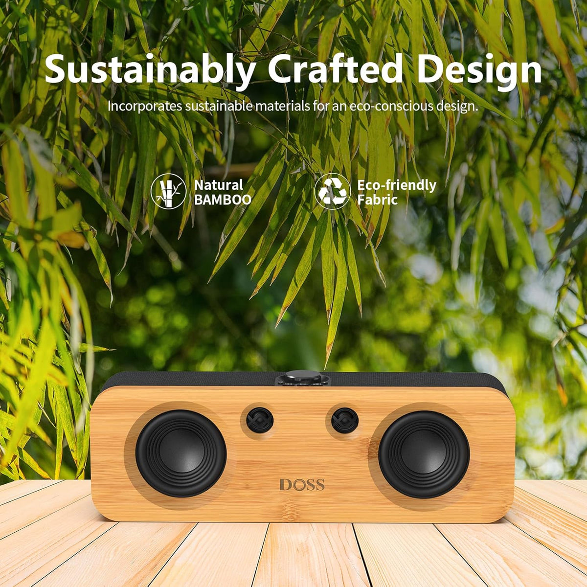 DOSS SoundBox H200 50W Home Bluetooth Speaker with Dual 3.5-Inch Woofers, Two 1-inch Tweeters, 35H Playtime, TWS, Sustainable Materials, BT 5.3, Wireless for Record Player/Computer/TV-Black