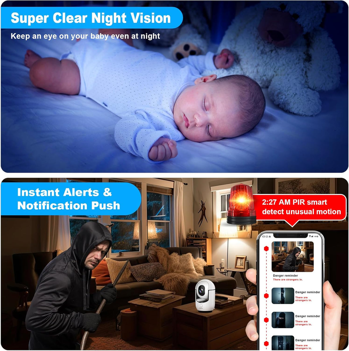Cloarks 2K 2-Way 24/7, 2 Pack Pan/Tilt Security Camera, WiFi Indoor Cameras for Home Security with AI Motion Detection