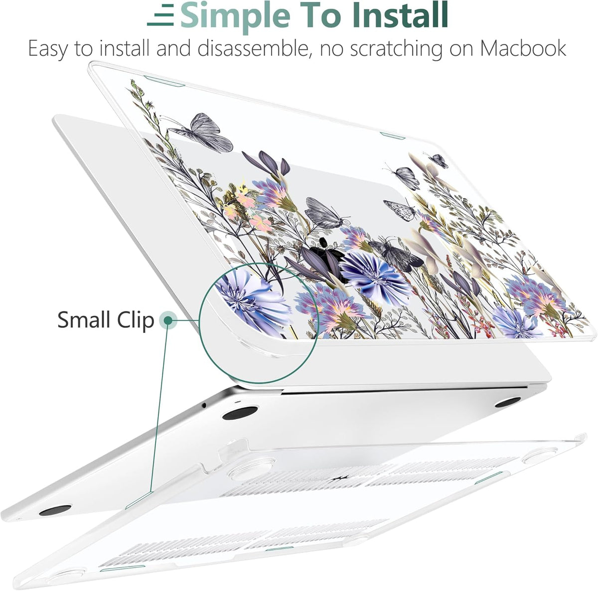 TWOLSKOO Compatible with M4 MacBook Air 13.6 inch Case 2025-2022 Release M4 A3240 M3 A3113 M2 A2681, Plastic Hard Shell & Keyboard Cover & Type C Adapter & Screen Protector, Garden Flower