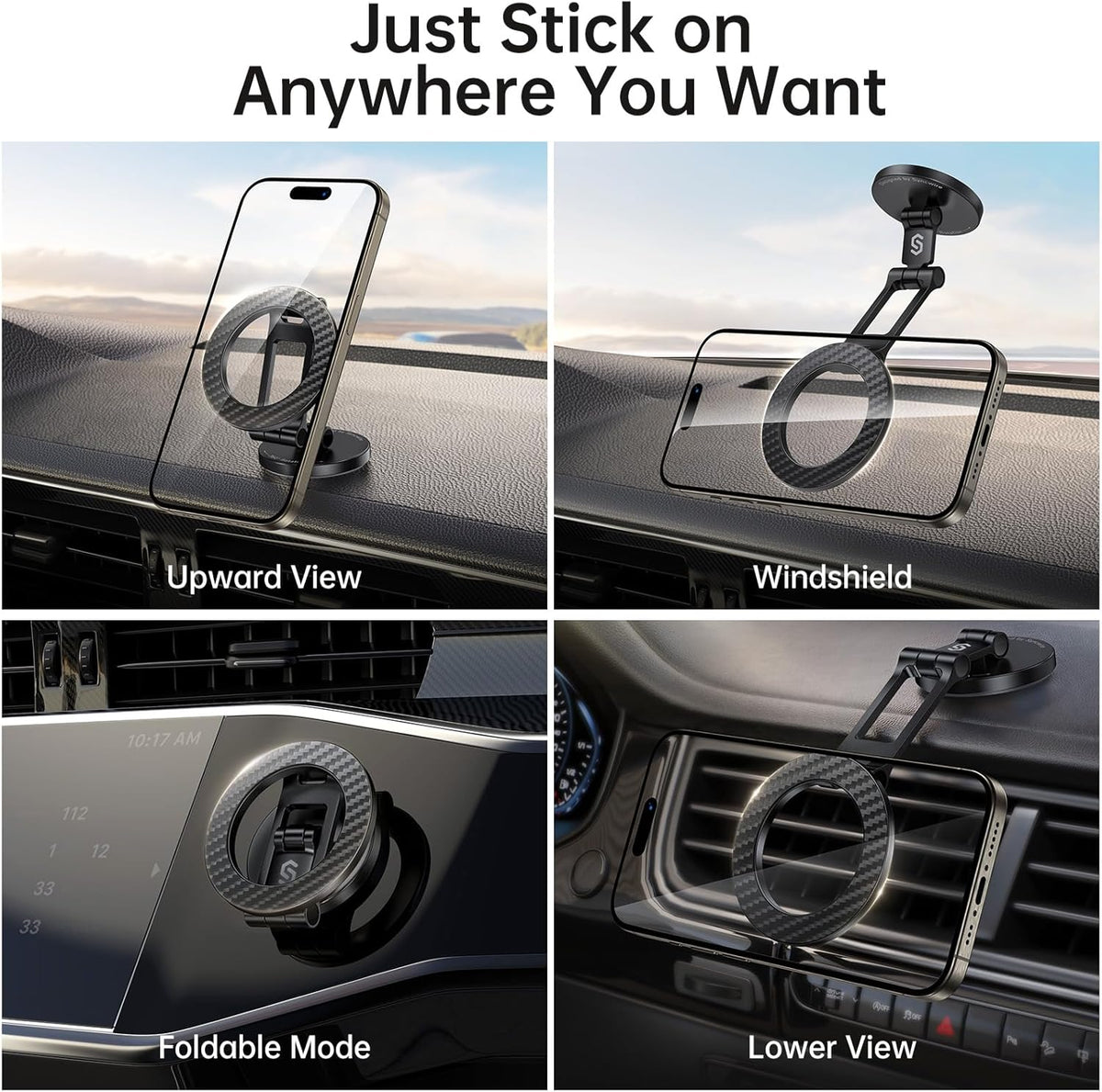 SYNCWIRE Fits MagSafe Car Mount, Magnetic Phone Holder for Car Dashboard, [Flexible Three-axis] 360° Rotation Magnetic Car Mount Strong Magnets Car Phone Holder Fits iPhone 16 15 14 13 12 Pro Max