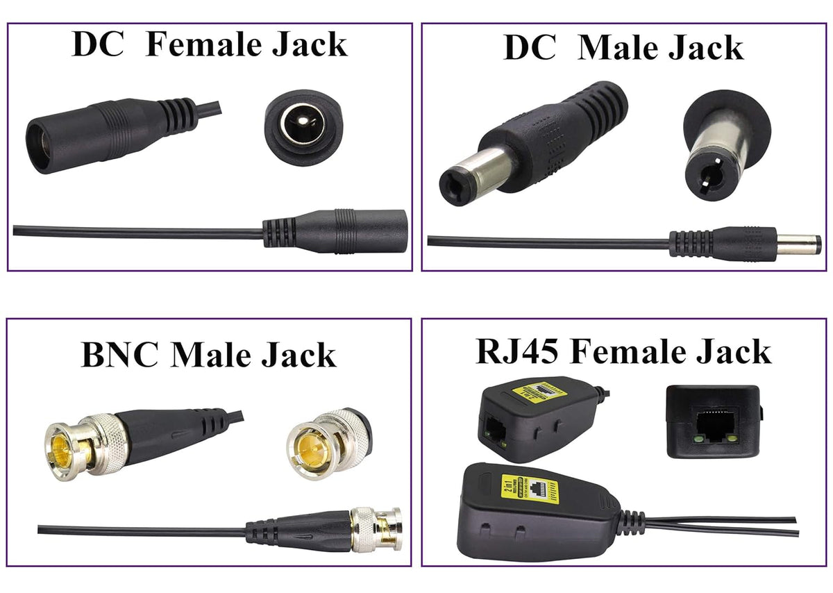 AAOTOKK Cat5 RJ45 720P 960P 1080P 3MP 4MP 5MP 8MP System(18cm-4Pairs) Power Video Balun DC BNC to Network Transceiver
