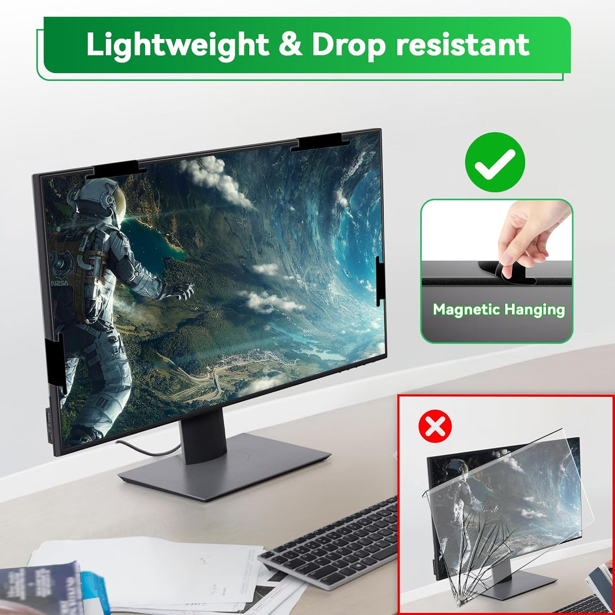[2 Pack] Magnetic 24 Inch Computer Anti Blue Light Screen Protector for 16:9 Aspect Ratio Widescreen Monitor, Hanging Eye Protection Anti-Glare Light Screen Protector, Removable 24 in Protective Film