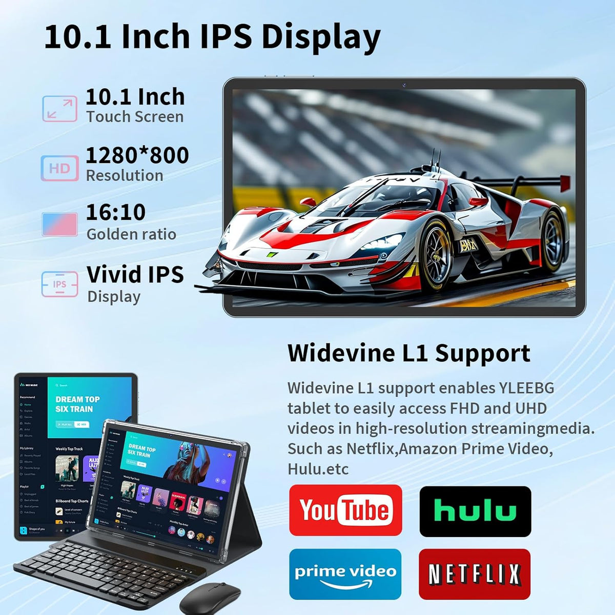 Android Tablet with Keyboard,10 inch Android 15 tablet, 24GB RAM 128GB ROM, 1TB Expand, Octa-Core, Widevine L1, 2.4G/5G WiFi, 8000mAh, Bluetooth, GMS, 2 in 1 Tablet with Case, Mouse, Stylus（Green）