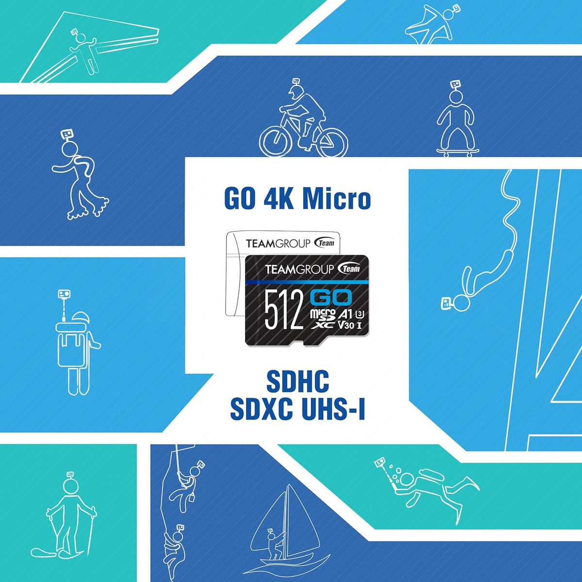 TEAMGROUP GO Card 256GB Micro SDXC UHS-I U3 V30 4K for GoPro & Action Cameras High Speed Flash Memory Card with Adapter for Outdoor, Sports, 4K Shooting TGUSDX256GU303