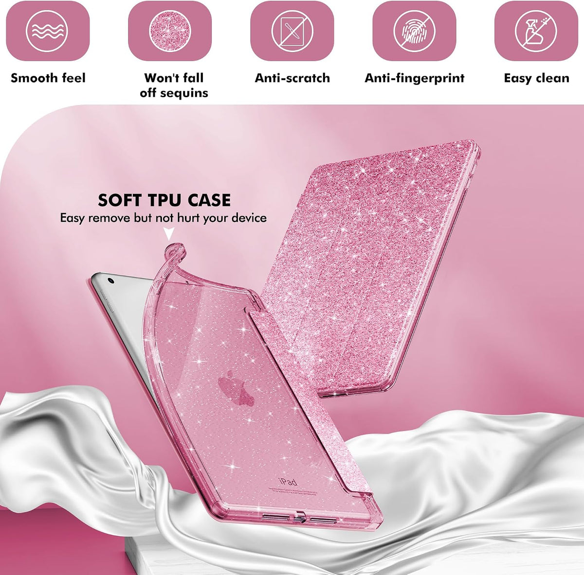 INFILAND 9th/8th/7th 2021/2020/2019 10.2 inch, 7/8/9 for iPad Generation Case Glitter Slim Protective Cover with Clear