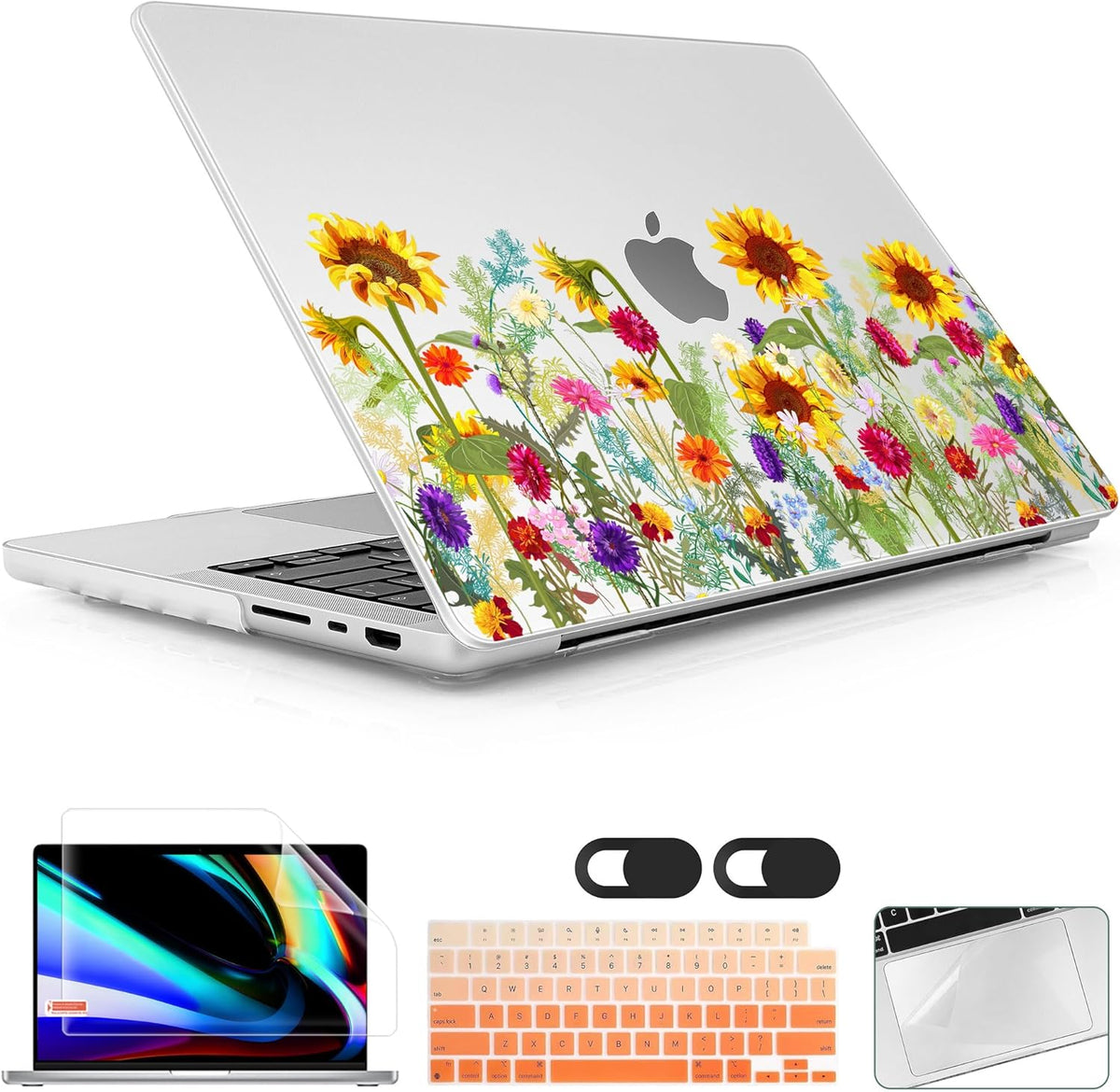for MacBook Pro 16 inch Case 2021 2022 2023 2024 Release A3186 A3403 M4 A2991 M3 A2780 M2 A2485 M1 Pro/Max, Hard Shell Case with Screen Protector & Keyboard Cover, Sunflowers