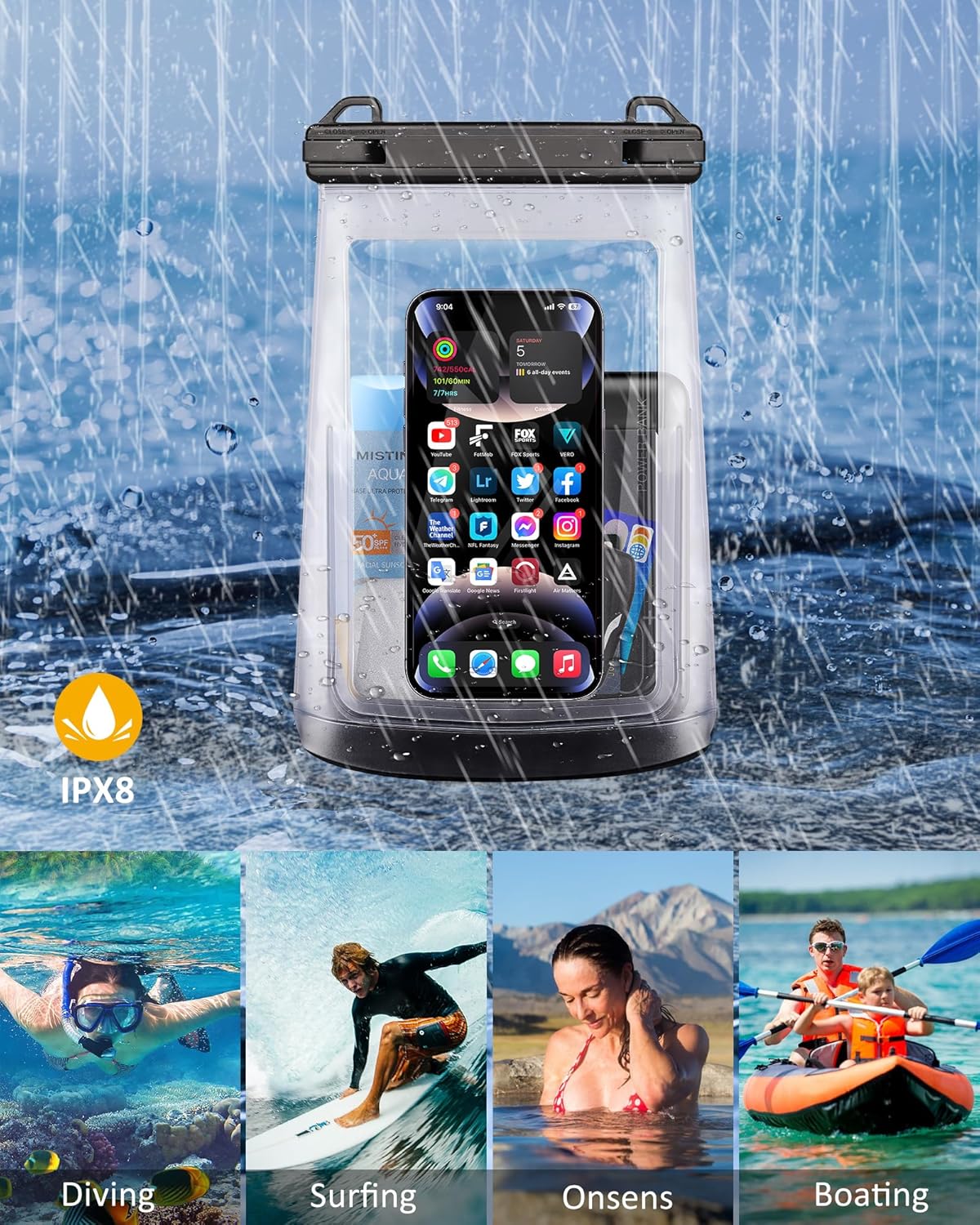 2L Waterproof Phone Pouch for iPhone 16 15 14 11 Pro Max & Galaxy S24 S21 - Floating Large Capacity Dry Bag Stores Sunscreen, Sunglasses - Oversized Waterproof Bag for Beach, Swimming, Kayaking