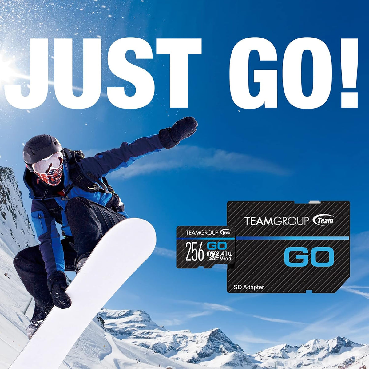 TEAMGROUP GO Card 256GB Micro SDXC UHS-I U3 V30 4K for GoPro & Action Cameras High Speed Flash Memory Card with Adapter for Outdoor, Sports, 4K Shooting TGUSDX256GU303