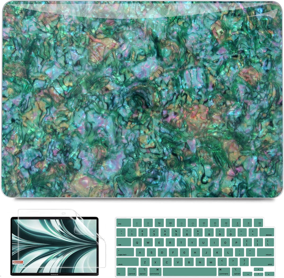 B BELK Compatible with MacBook Air 13 inch Case 2025 2024 2023 2022 M4 M3 M2 A3240 A3113 A2681, Plastic Hard Shell +Keyboard Cover +Screen Protector for MacBook Air 13.6 inch Case, Shiny Green Pearl