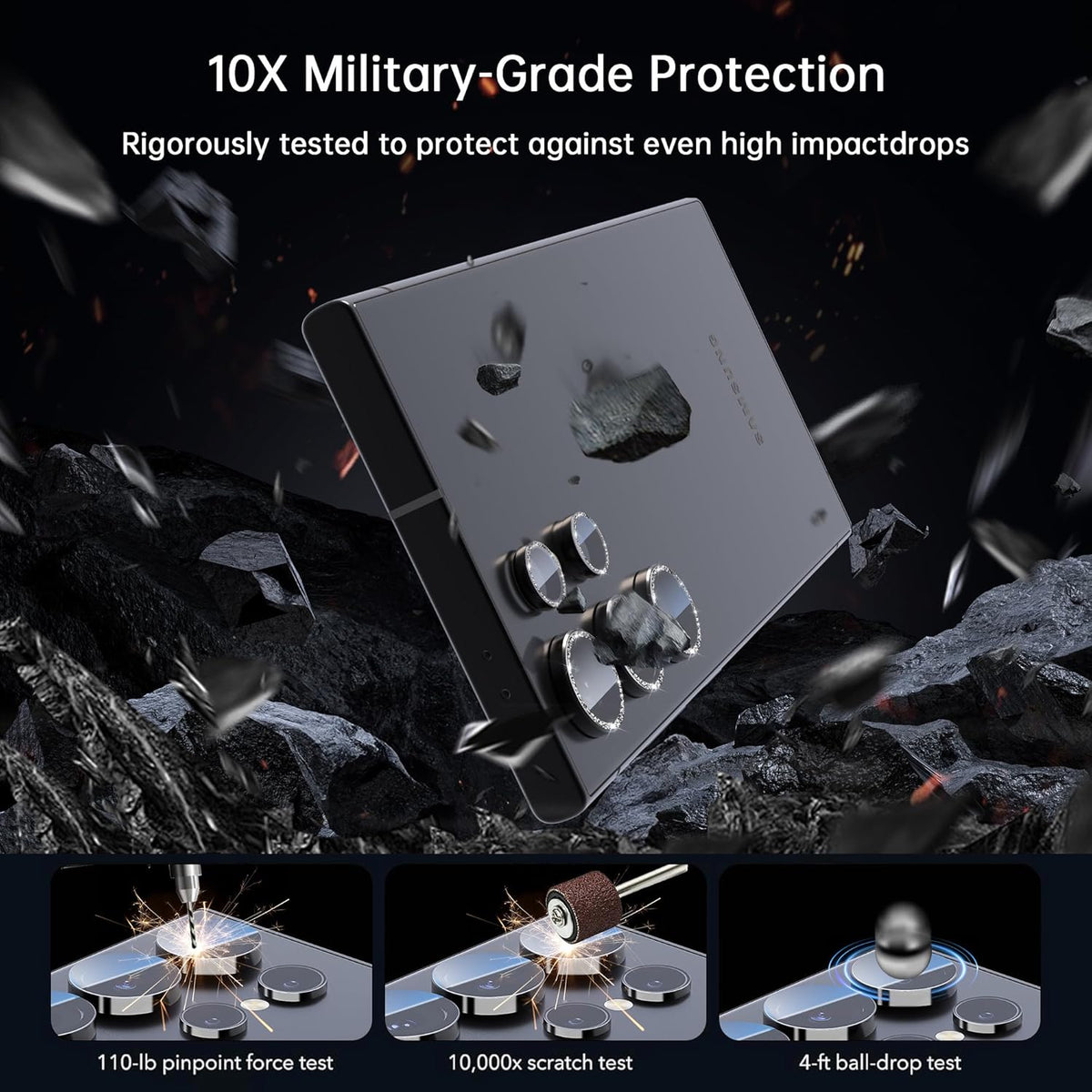 For Samsung Galaxy S23 Ultra Camera Lens Protector, Individual Lens Protector, Ultra HD 9H Tempered Glass Screen Protective Cover, Anti-scratch, Military Grade Drop Protection 2 Set. (Glitter Black, S23 Ultra)