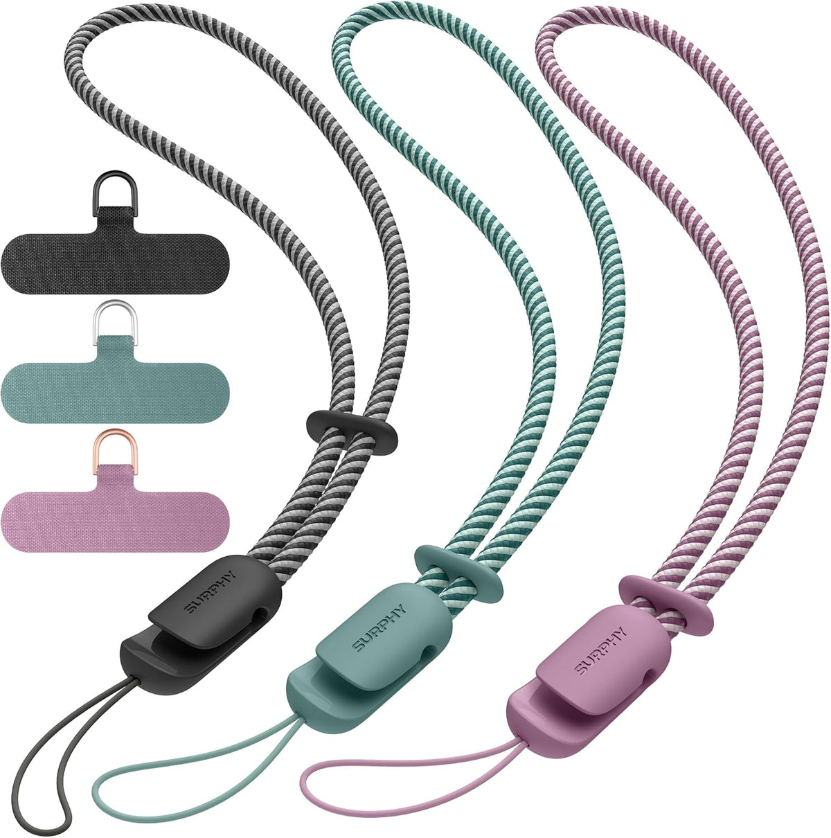 SURPHY 3 Pack Phone Wrist Strap with CellPhone Tether Tab, Cellphone Lanyard, Phone Strap with 2-Color Braided, Wrist Lanyard