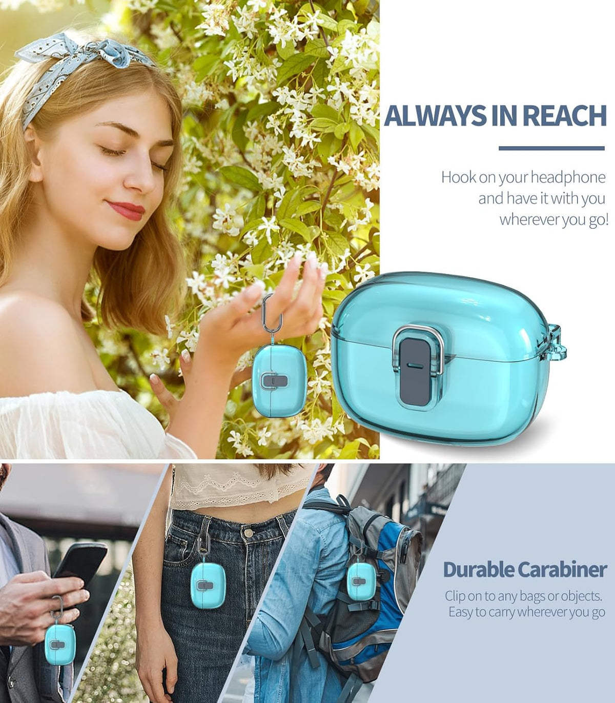 [Upgrade Secure Lock] Case Cover for JBL Vibe 200TWS/JBL Vibe Beam with Cleaner Kit, PC Hard Shell, Clear Blue