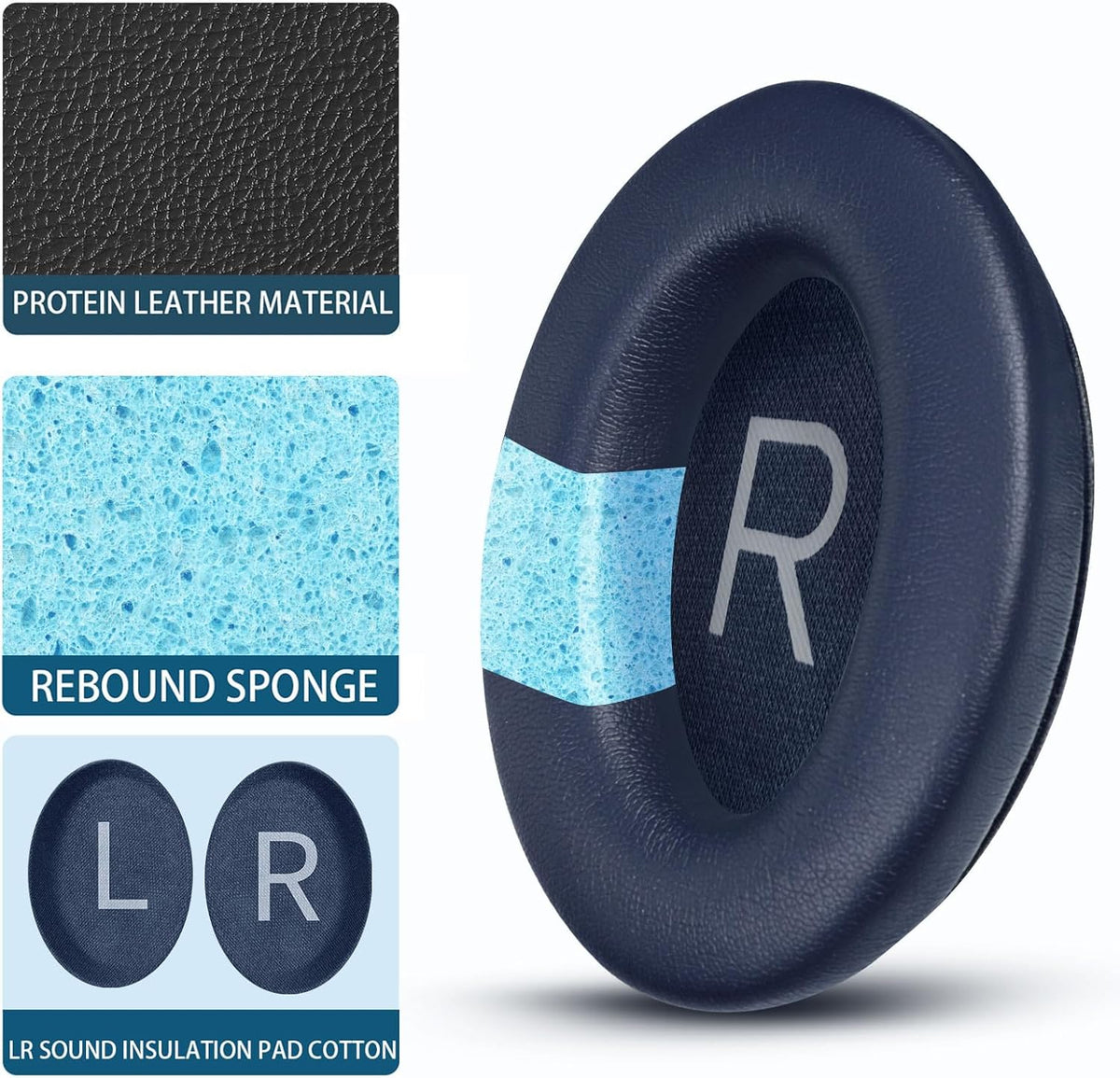 Headphones Replacement Ear Pads, Protein Leather earpad Cushions for Bose QuietComfort 45（QC45） Headphones, Softer Memory Foam - Navy Blue
