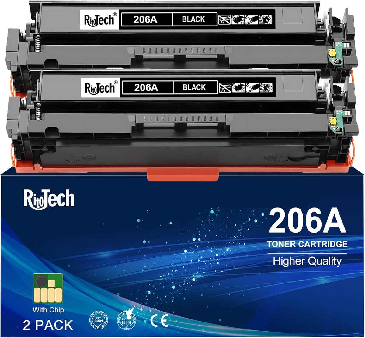 206A Black Toner Cartridge,with Chip 2 Pack Replacement for HP 206X W2110A for HP Color Laserjet pro M283cdw M283fdw M282nw M255dw M255nw M283 M255 Printer