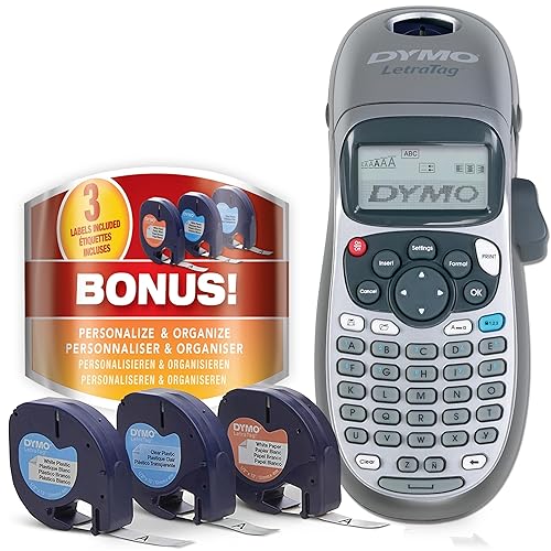 DYMO Label Maker Machine with Tape - 100H LetraTag Handheld, Comes with 3 LT label tapes. Great for Home & Office Organization