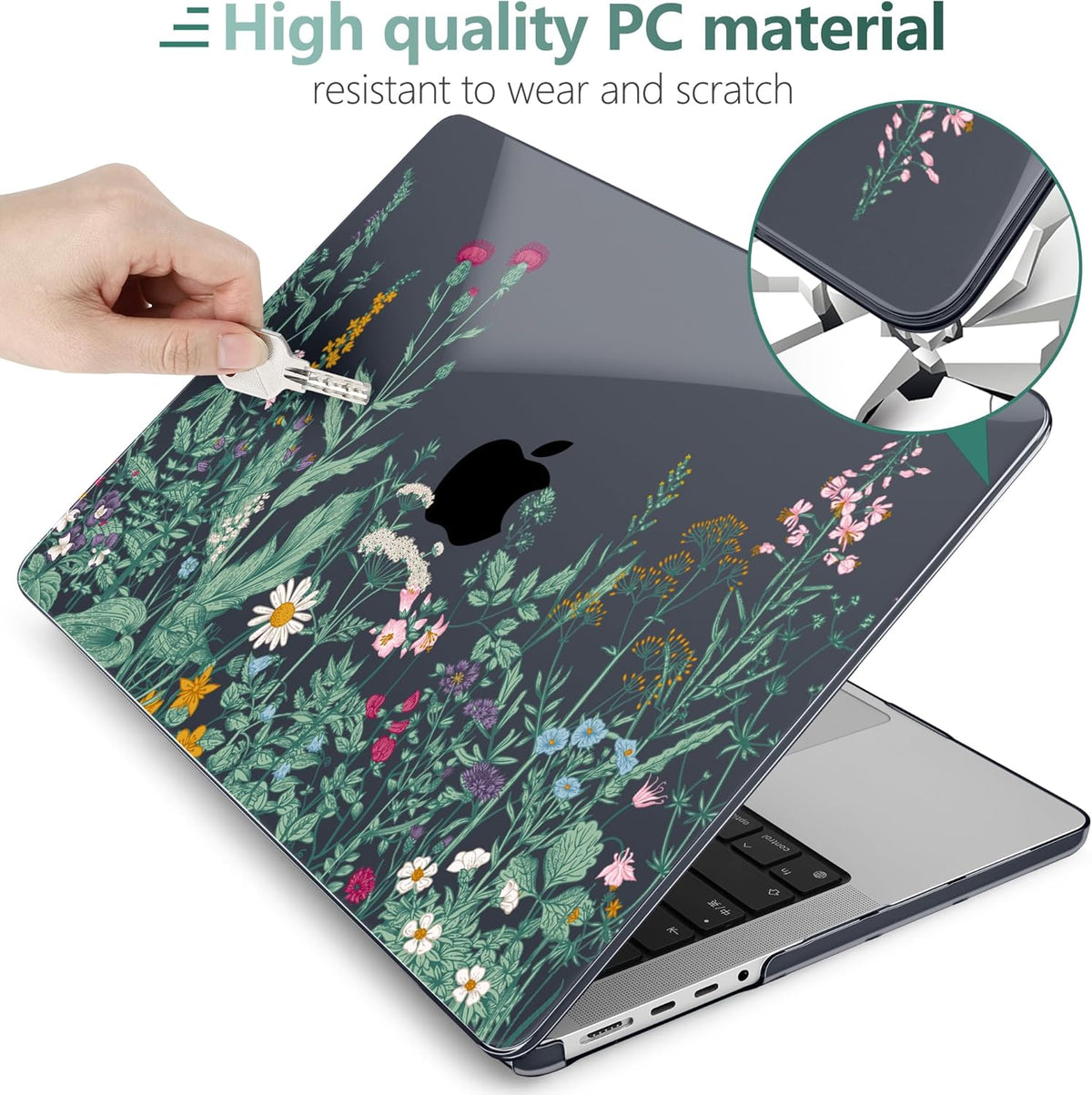 DONGKE for M4 MacBook Pro 16 Inch Case 2024 2023 2021 A3403 A3186 M3 A2991 M2 A2780 M1 A2485 Pro/Max Chip, Plastic Hard Shell Case & Keyboard Cover for Mac Pro 16 with Touch ID, Black Garden Florals