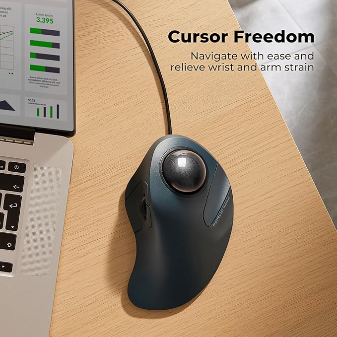 Wired Trackball Mouse for Large Hands Ergonomic Design Reduces Wrist &amp Muscle Strain Precision Tracking with Easy Index Finger Control Compatible with PC Laptop Windows Mac Black