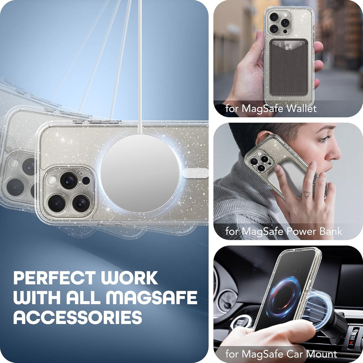 Magnetic for iPhone 15 Pro Case, Compatible with MagSafe, Built-in Privacy Screen Protector and Camera Protection, Anti Spy Full Body Dustproof Shockproof Hard Phone Case 6.1", Shiny Clear