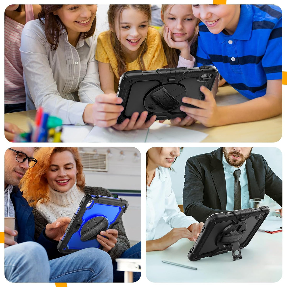 timecity for iPad (A16) 11th/ 10th Generation Case 11''/ 10.9 Inch (2025/2022) - Heavy Duty Protective Cover with Screen Protector, Stand, Shoulder Strap & Pencil Holder | Kids-Friendly - Black