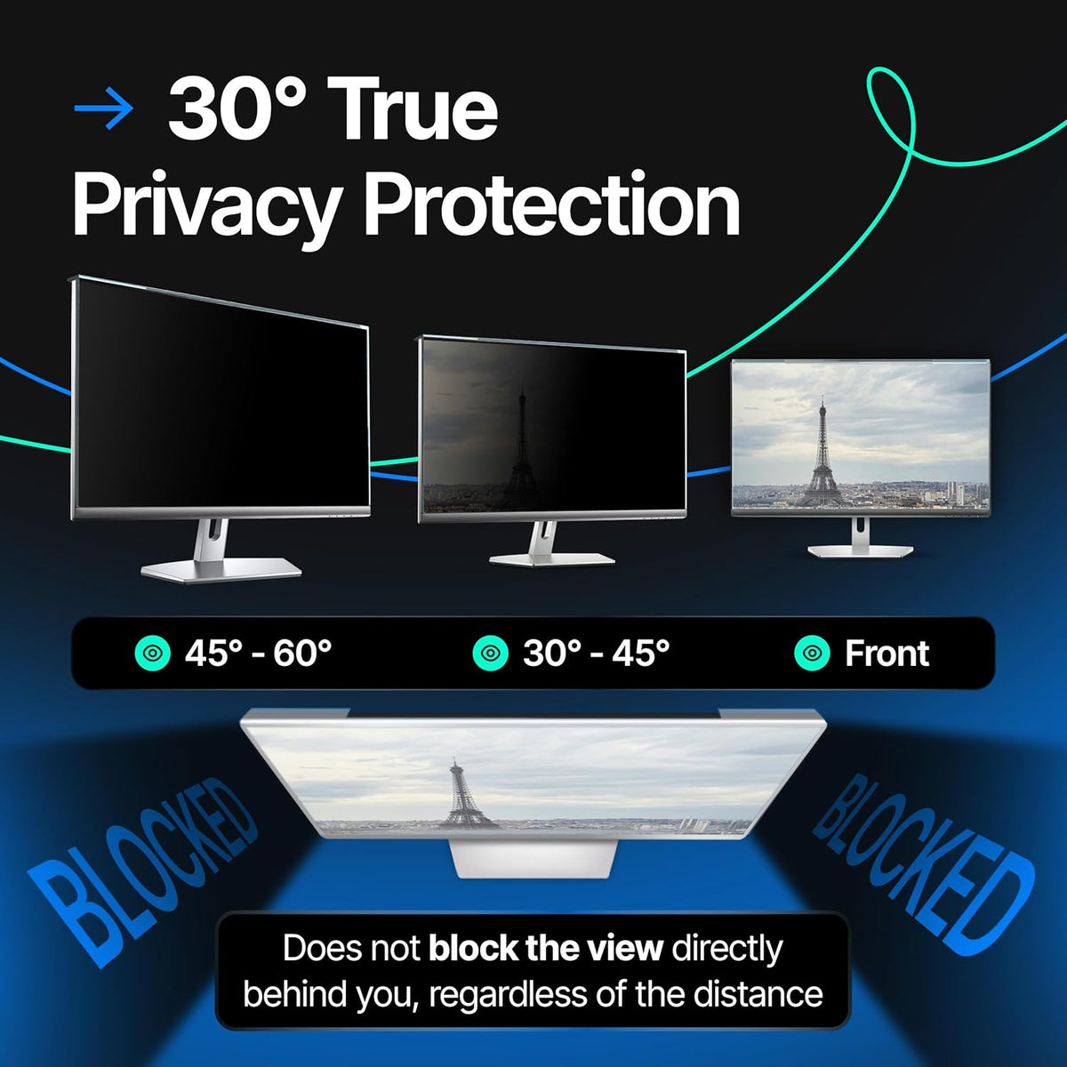 Acrylic 24 Inch Computer Privacy Screen Filter for Widescreen Computer Monitors - 21.2" x 12.6" (540 x 319mm) - Monitor Frame Hanging Type