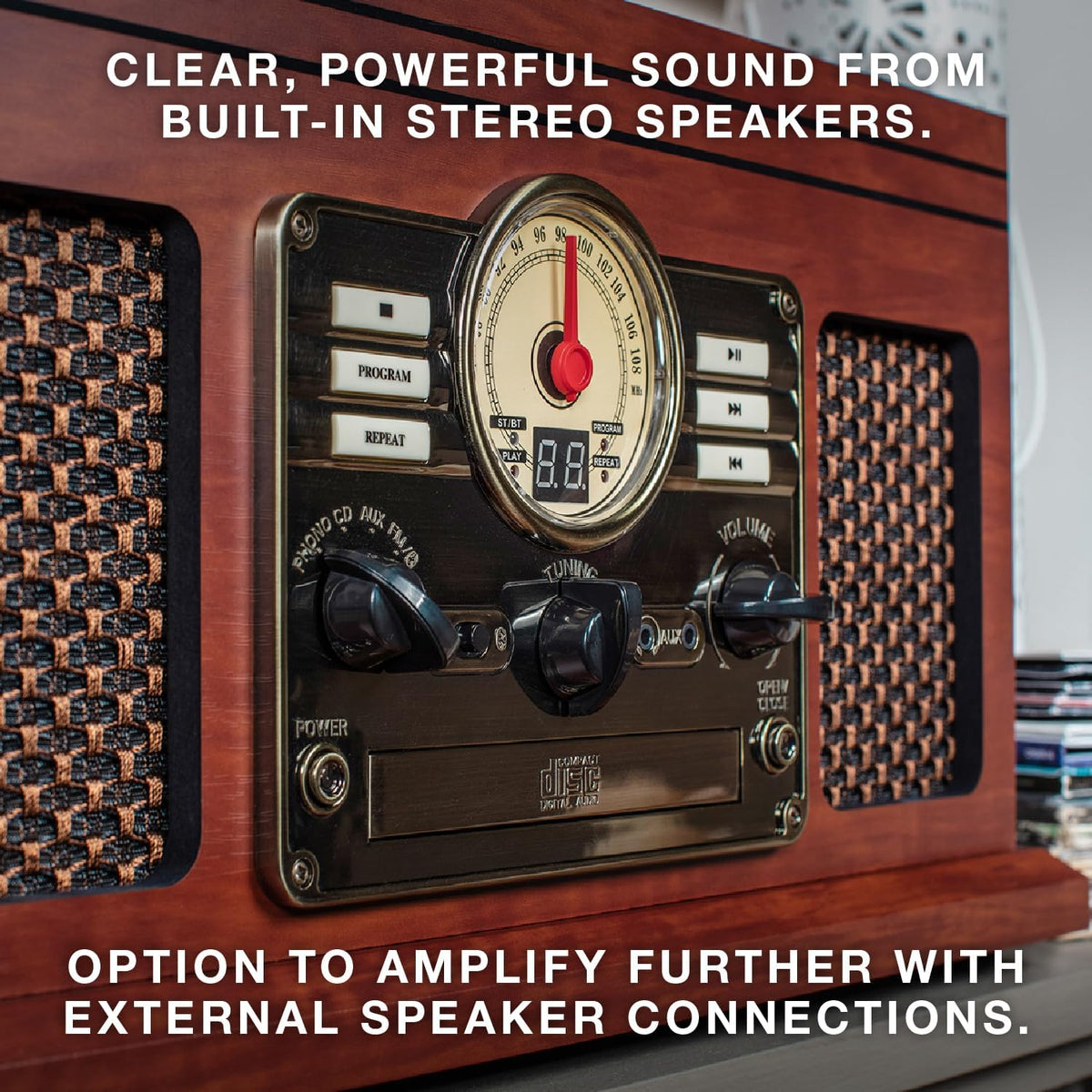Victrola The Quincy 6-in-1 Bluetooth Record Player & Multimedia Center with Built-in Speakers – 3-Speed Turntable, CD & Cassette Player, AM/FM Radio, Wireless Music Streaming (Farmhouse Oatmeal)
