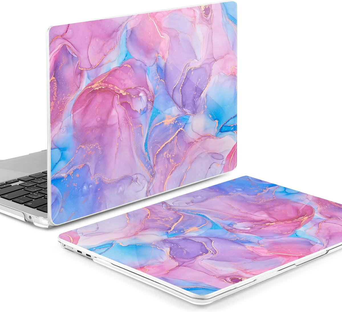 MEEgoodo Case for MacBook Air M4/M3/M2 13.6 inch 2025 2024 2022, Fit Model A3240 A3113 A2681, Compatible with MacBook Air 13 inch, Laptop Hard Shell Case with Keyboard Cover, Pink Marble Texture
