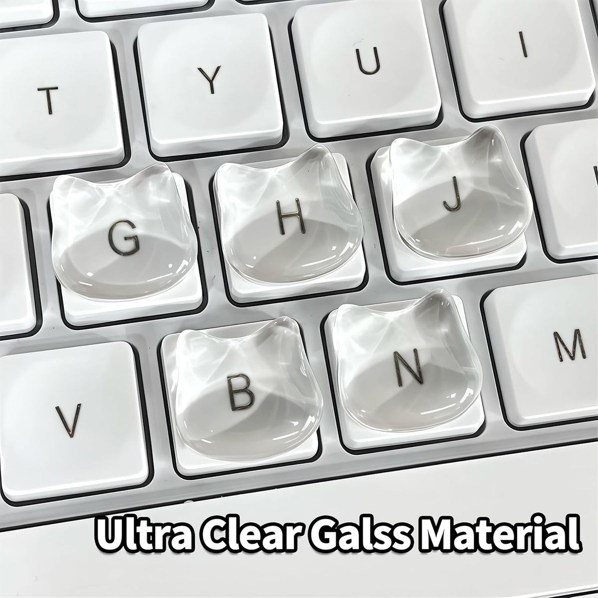 80 Transparent Glass Long Nail Keyboard Caps Raised Cat Head Keyboard Stickers, Nail-Safe Typing Bubbles, Clear