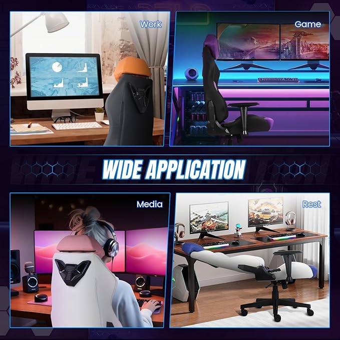 DIKEP Gaming Chair Video Game Chair with Footrest Lumbar Support Headrest PU Leather High Back Computer Chair for Home Office Cyan White