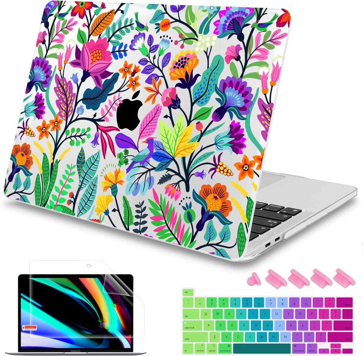 Mektron for MacBook Pro 16 inch Cover A2141 2019 2020 Release with Retina Display & Touch bar & Touch ID, Bright-Coloured Flowers Hard Case Shell Keyboard Cover Screen Protector Dust Plug
