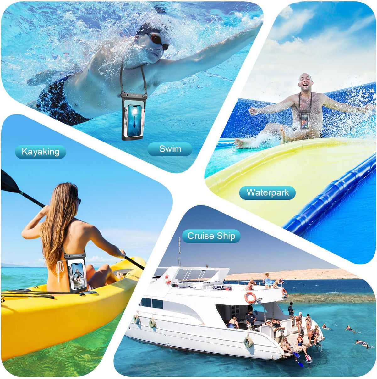 Large Floating Waterproof Phone Pouch, 2Pack Cell Phone Dry Bag for iPhone 16 15 14 13 12 Pro Max Galaxy S24 S23 S22 All Phones, Float Water Proof Bag for Beach Water Park (Frosted + Frosted)