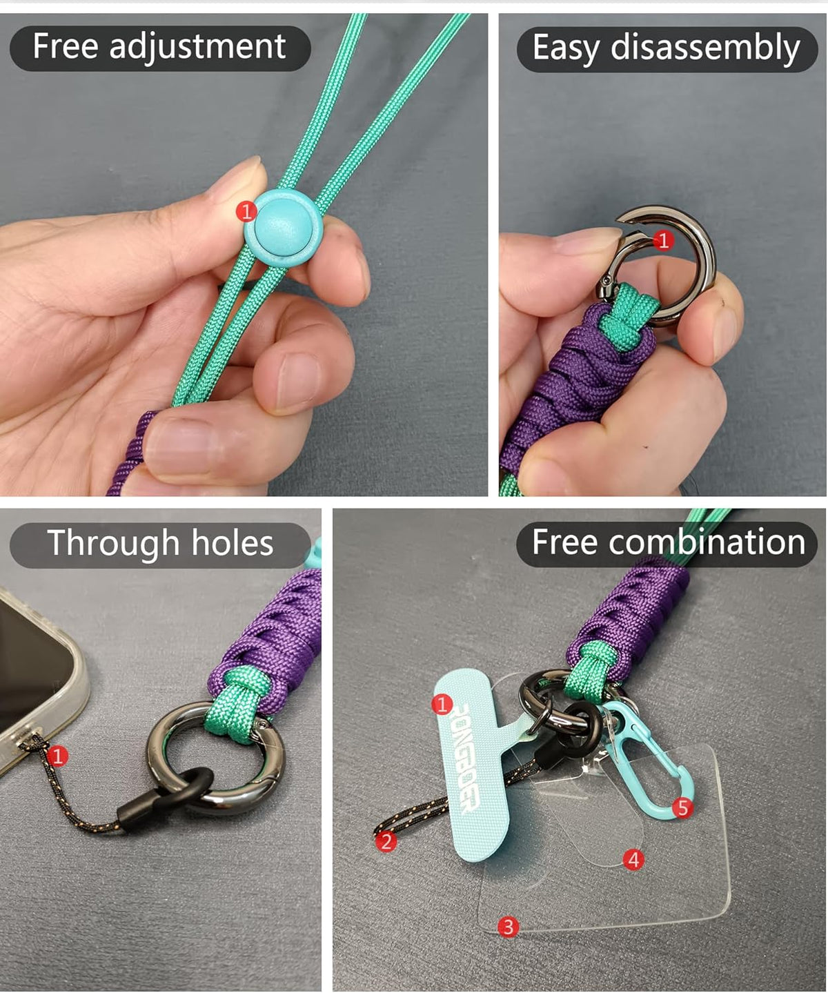 Cell Phone Lanyard Wrist Strap,Key Lanyard for Women,Phone Charms Strap,Short Wrist Lanyard for Keys,Keychain Lanyard (Cyan Purple)