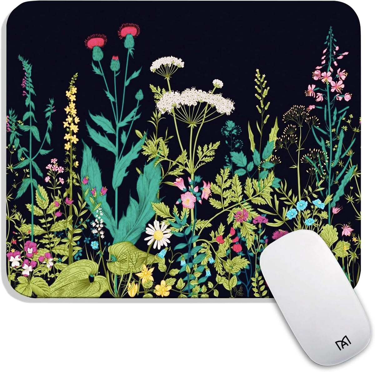 Square Mouse Pad Midnight Flowers,Personalized Premium-Textured Custom Mouse Mat Design,Washable Mousepad Cloth,Non-Slip Rubber Base Computer Mouse Pads for Wireless Mouse