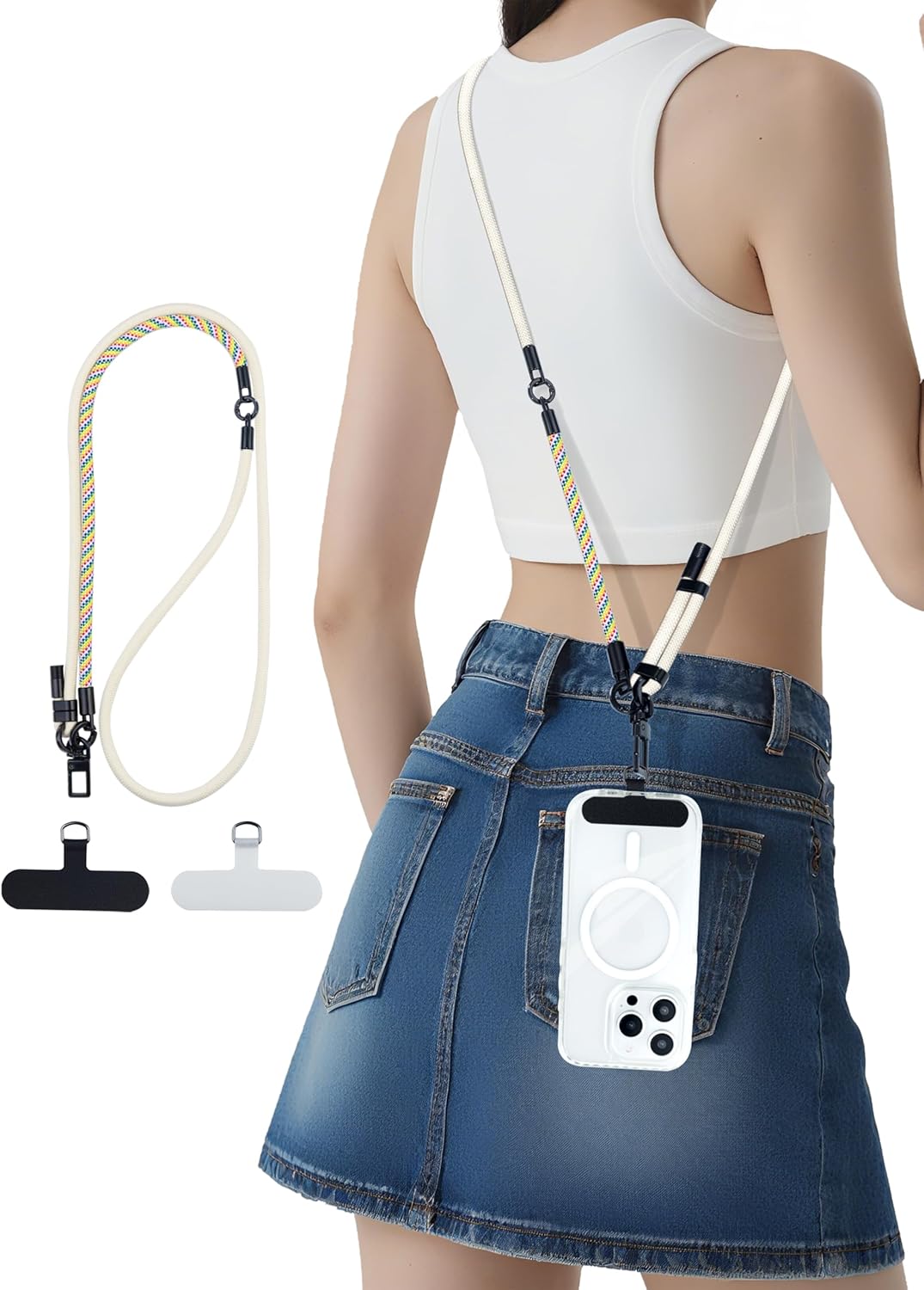 Phone Lanyard Crossbody, 3-in-1 Neck Strap& Wrist Strap, Adjustable Anti-Theft Lanyard with 2 Phone Tether Tabs, Universal Cell Phone Strap for iPhone& Android Case, Travel Essential, Beige