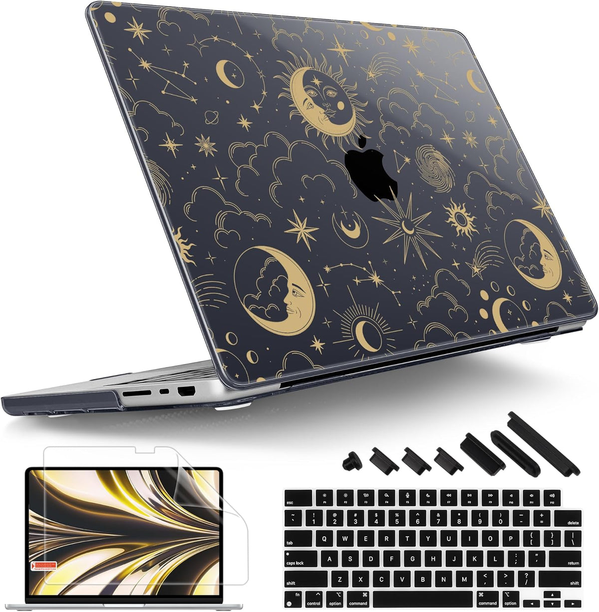 Tuiklol for M4 MacBook Pro 14 Inch Case 2024-2021 Release A3112 A3401 A3185/M3 A2918 A2992/M2 A2779/M1 A2442 Pro/Max Chip,Hard Shell Case with Screen Protector for Touch ID, Moons and Stars