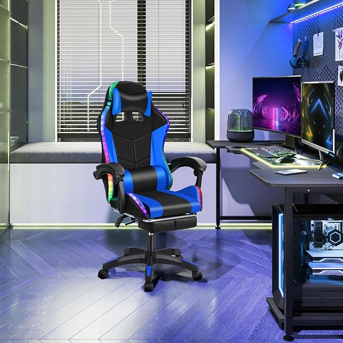 Gaming Chairs for Adults Racing Style Computer Chair Ergonomic Gamer Chairs for Adults Remote Control High Back Reclining Office Gaming Chair with 360° Swivel (Black)