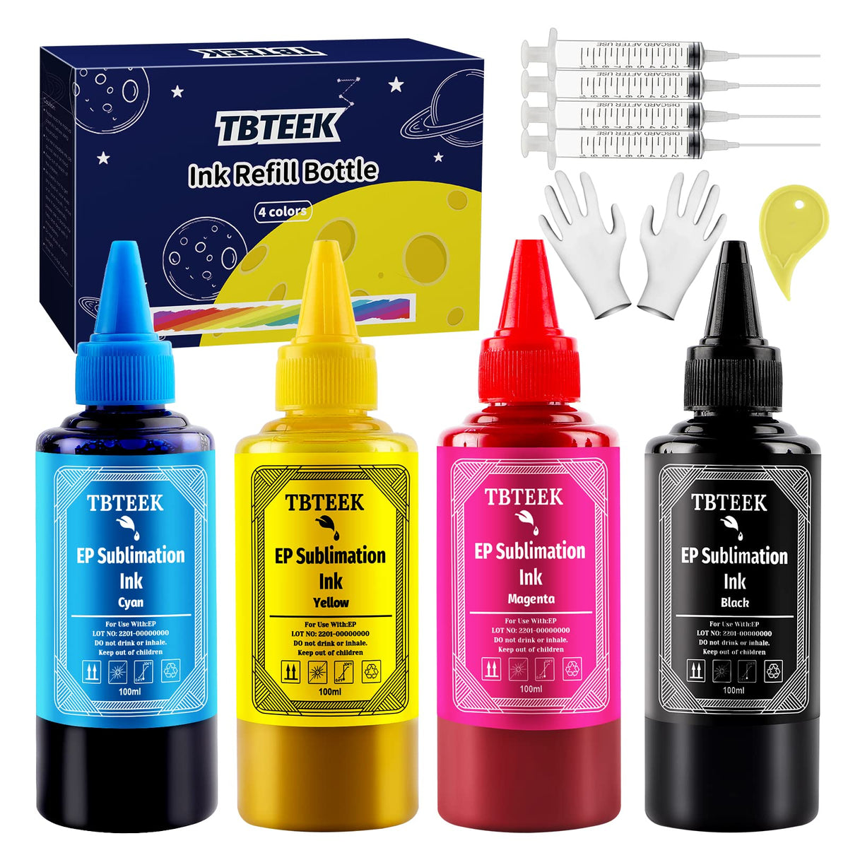 TBTeek Sublimation Ink Refilled Bottles Work with WF7710 ET2760 ET2720 ET2803 ET2800 ET15000 C88 C88+ Inkjet Printer Heat Press Transfer on Mugs