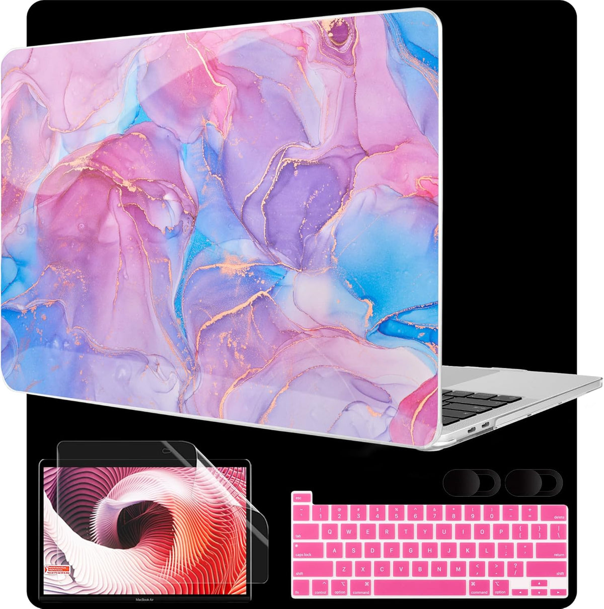 MEEgoodo Case for MacBook Pro 13 inch Case 2022 2021 2020 New A2338 M2/M1 A2251 A2289,Laptop Hard Shell with Keyboard & Camera Cover Compatible with 13 inch MacBook Pro, Pink Marble Texture