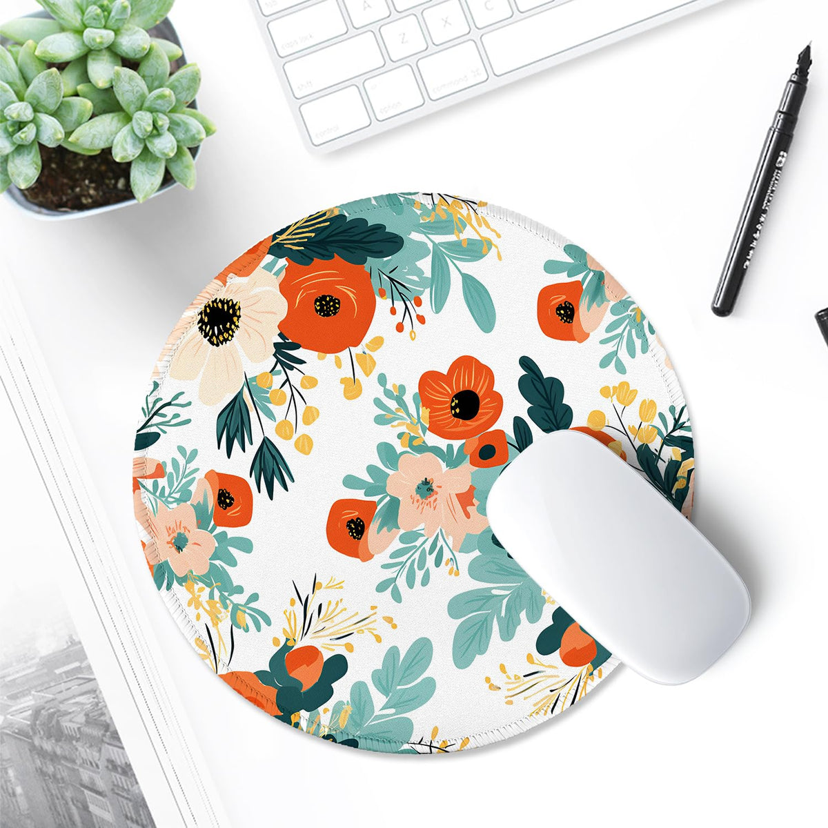 ITNRSIIET Round Mouse Pad with Stitched Edge Premium-Textured Waterproof Non-Slip Rubber Base Desktop Protection Mat Diameter 8.7 inches, Beautiful Flowers