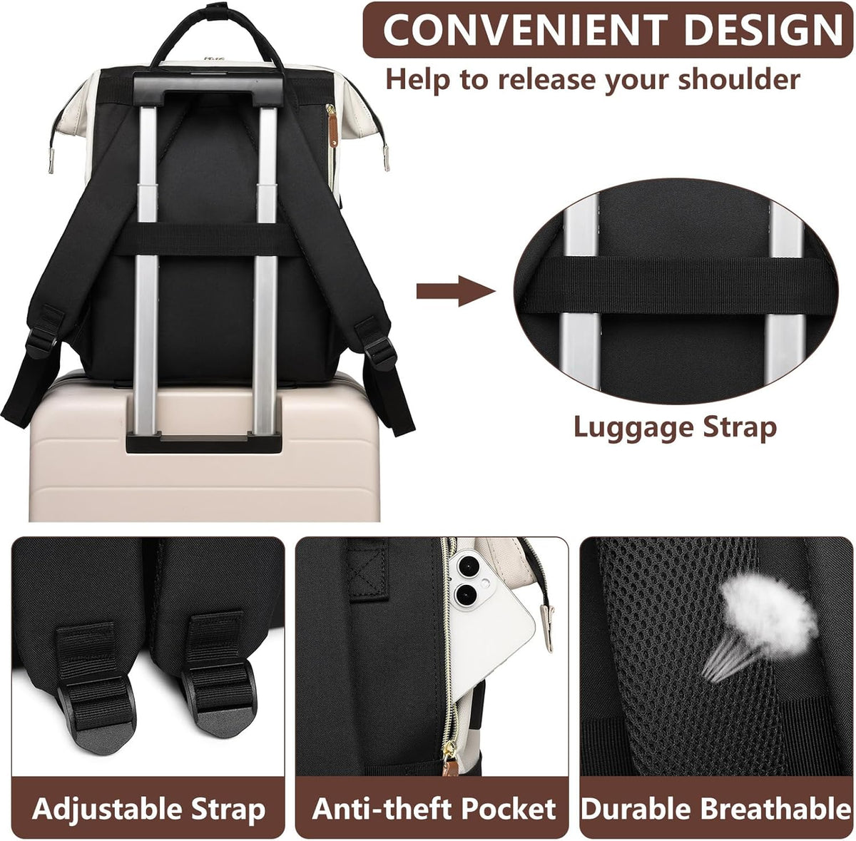 Backpack 15.6 inch Backpack Backpacks Backpack Focdod for Women Work Bags: Laptop Purse with USB Charger College