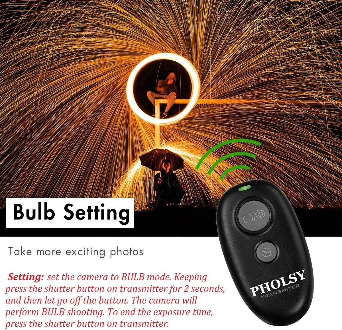 PHOLSY Wireless Shutter Release Camera Remote Control for Fujifilm GFX50S, XPro2, X-H1, X-T2, X-T1, X-T10, X-T20, X-T100, X-E2S, X-E2, X-M1, X-A3, X-A2, X-A1, X-A10, X100F, X100T, X70, X30, XQ2, XQ1