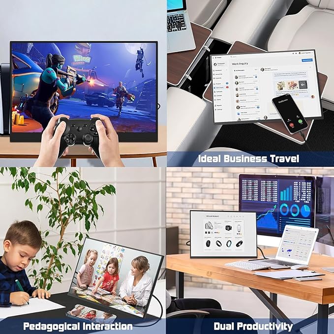 QQU 15.6 Inch Portable Monitor Touchscreen with Stand Portable Travel Monitor 1080P IPS/HDR Laptop Screen Extenderfor Gaming and Computer Display Compatible with Laptop PC Phone PS4/PS5 Switch