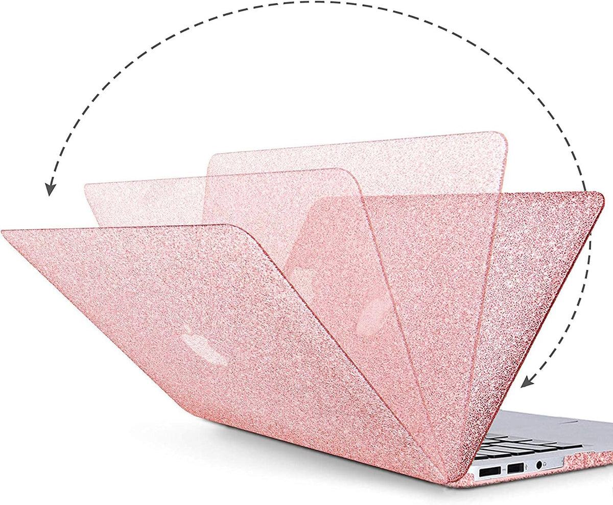 Compatible with MacBook Air 13 inch Case 2021 2020 2019 2018 M1 A2337 A2179 A1932 Touch ID, Glitter Smooth Leather Hard Shell + Keyboard Cover for MacBook Air 13.3 inch Case, Shining Rose Gold