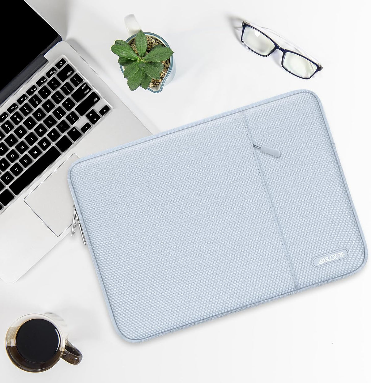 MOSISO Laptop Case 13.3 inch, 13-13.3 inch Laptop Sleeve Compatible with MacBook Air/Pro 13 / Pro 14, HP Dell ASUS Lenovo Notebook, Polyester Vertical Computer Sleeve Bag with Pocket, Baby Blue