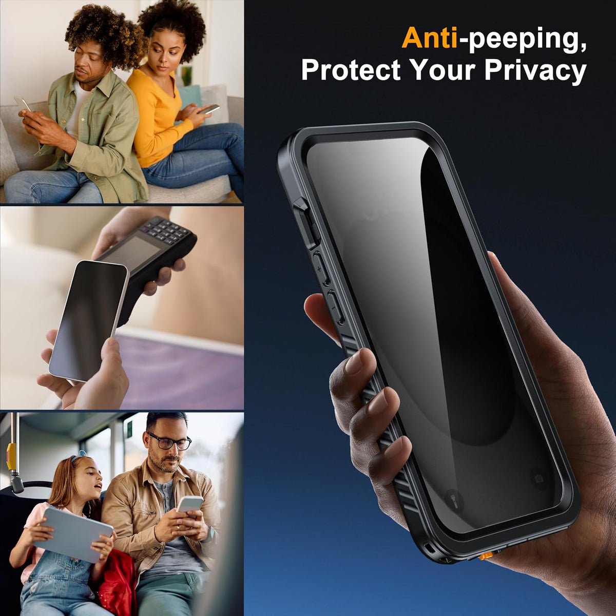 for iPhone 15 Case Waterproof - Built-in Privacy Screen Protector & HD Screen Protector [IP68 Underwater] Shockproof Dustproof Full Body Protection iPhone 15 Phone Case Black