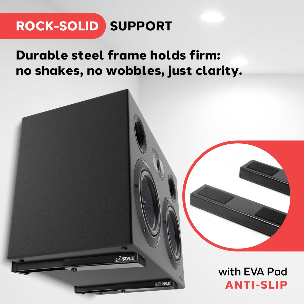 Pyle Adjustable Speaker Wall Mount Brackets - 2 Pack Extendable Steel Arms for Center Channel, Small or Large Speakers & Soundbars - 110 lbs Capacity