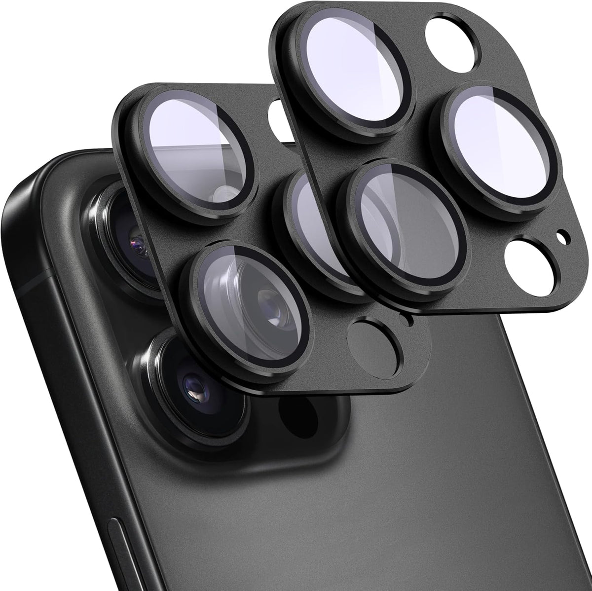 2 Pack Camera Lens Protector for iPhone 16 Pro/iPhone 16 Pro Max,[Not Easy to Breakn ] AR Tempered Glass Strong Adsorption Metal Camera Cover Screen-Black