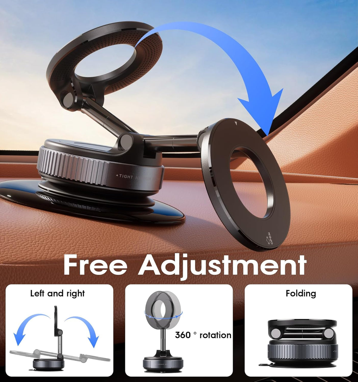2026 Upgraded Vacuum Magnetic Car Phone Holder 360° Reinforced 96LBS Ultra Suction Cup Phone Mount for MagSafe Cell Phone Holders for Your Car/Gym/Mirror Mount for iPhone & Android